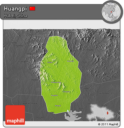 Physical 3D Map of Huangpi, darken, desaturated