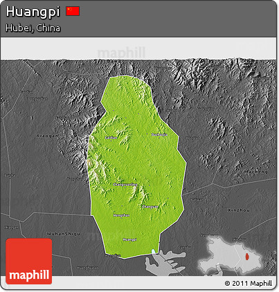Physical 3D Map of Huangpi, darken, desaturated