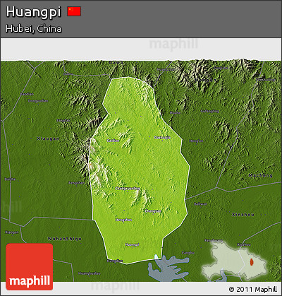 Physical 3D Map of Huangpi, darken