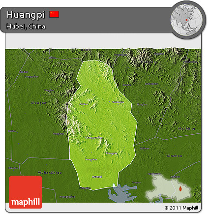 Physical 3D Map of Huangpi, darken