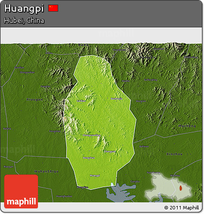 Physical 3D Map of Huangpi, darken