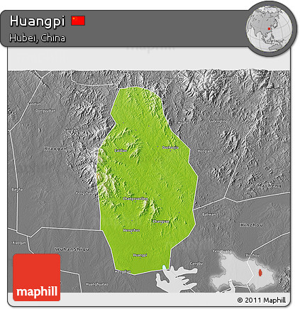 Physical 3D Map of Huangpi, desaturated