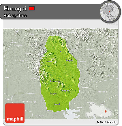 Physical 3D Map of Huangpi, lighten, semi-desaturated