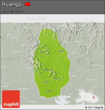 Physical 3D Map of Huangpi, lighten, semi-desaturated