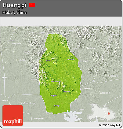 Physical 3D Map of Huangpi, lighten, semi-desaturated