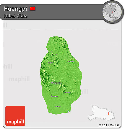 Political 3D Map of Huangpi, cropped outside