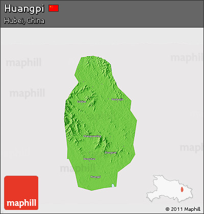 Political 3D Map of Huangpi, cropped outside