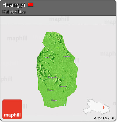 Political 3D Map of Huangpi, cropped outside