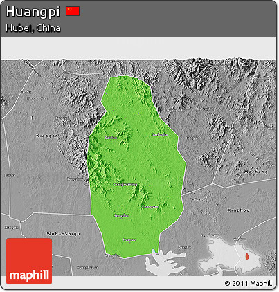 Political 3D Map of Huangpi, desaturated
