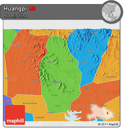 Political 3D Map of Huangpi
