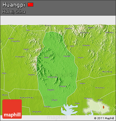 Political 3D Map of Huangpi, physical outside