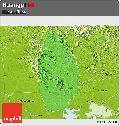 Political 3D Map of Huangpi, physical outside