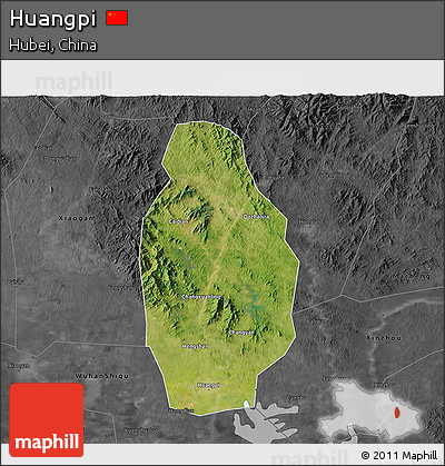 Satellite 3D Map of Huangpi, darken, desaturated