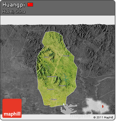 Satellite 3D Map of Huangpi, darken, desaturated