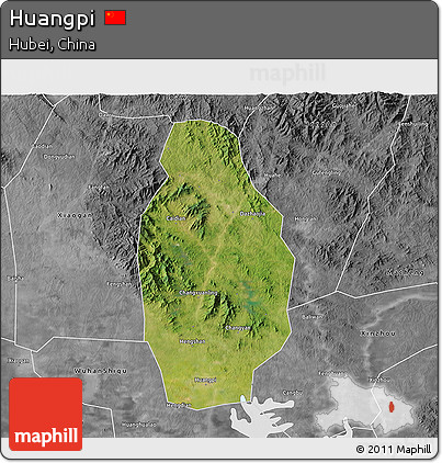 Satellite 3D Map of Huangpi, desaturated