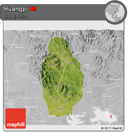Satellite 3D Map of Huangpi, lighten, desaturated