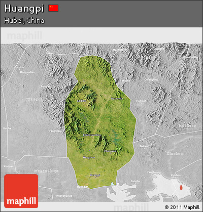 Satellite 3D Map of Huangpi, lighten, desaturated