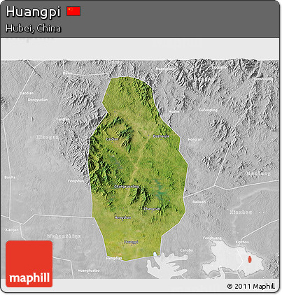 Satellite 3D Map of Huangpi, lighten, desaturated