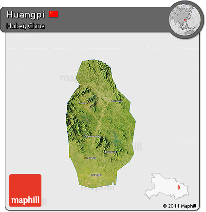 Satellite 3D Map of Huangpi, single color outside