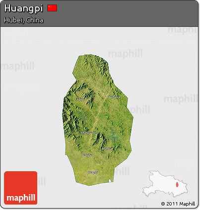Satellite 3D Map of Huangpi, single color outside