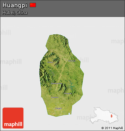 Satellite 3D Map of Huangpi, single color outside