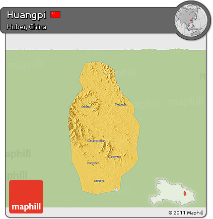 Savanna Style 3D Map of Huangpi, single color outside