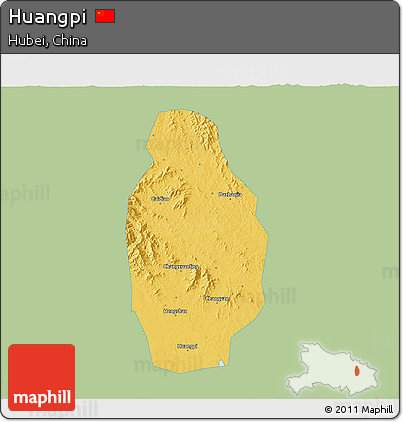 Savanna Style 3D Map of Huangpi, single color outside
