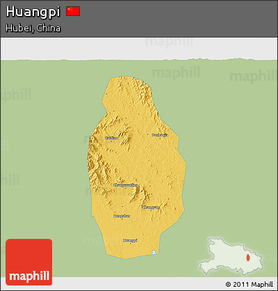 Savanna Style 3D Map of Huangpi, single color outside