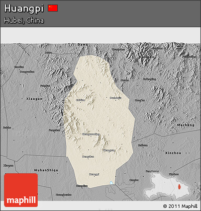 Shaded Relief 3D Map of Huangpi, darken, desaturated
