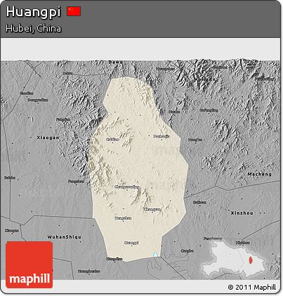 Shaded Relief 3D Map of Huangpi, darken, desaturated