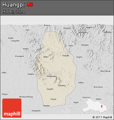 Shaded Relief 3D Map of Huangpi, desaturated