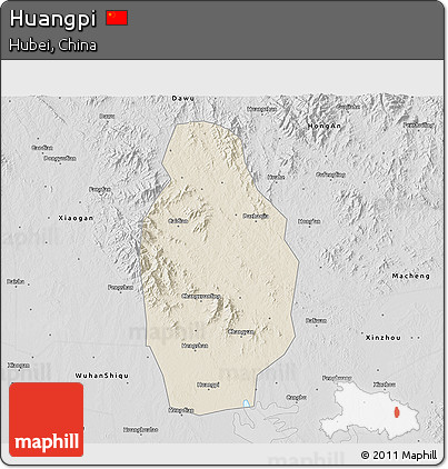 Shaded Relief 3D Map of Huangpi, desaturated