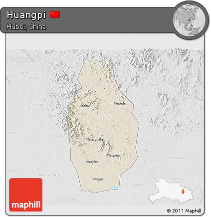 Shaded Relief 3D Map of Huangpi, lighten, desaturated
