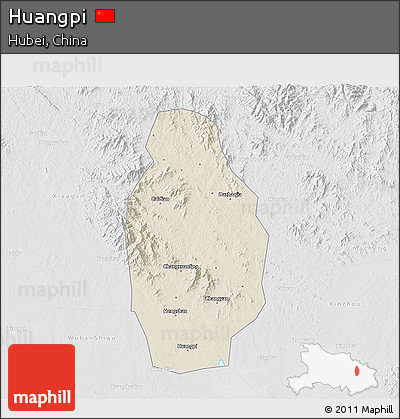 Shaded Relief 3D Map of Huangpi, lighten, desaturated
