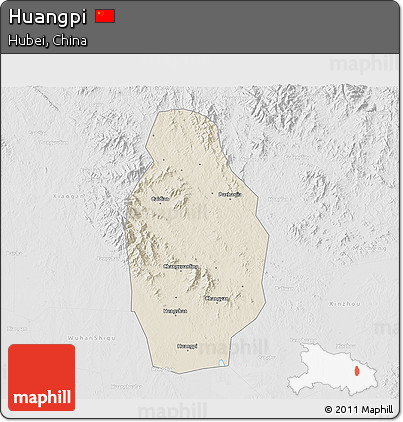 Shaded Relief 3D Map of Huangpi, lighten, desaturated