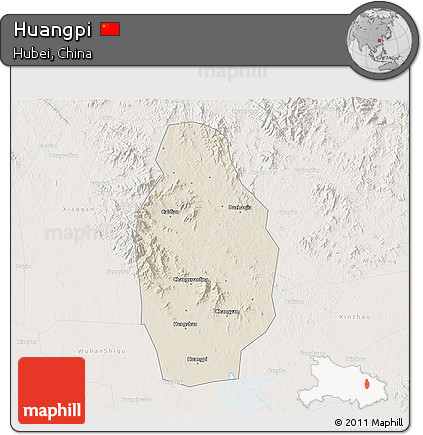 Shaded Relief 3D Map of Huangpi, lighten