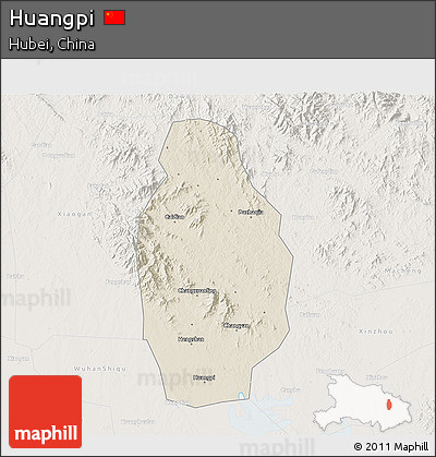 Shaded Relief 3D Map of Huangpi, lighten