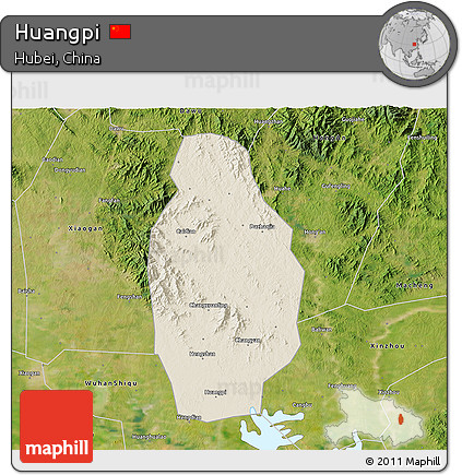 Shaded Relief 3D Map of Huangpi, satellite outside