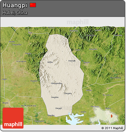 Shaded Relief 3D Map of Huangpi, satellite outside