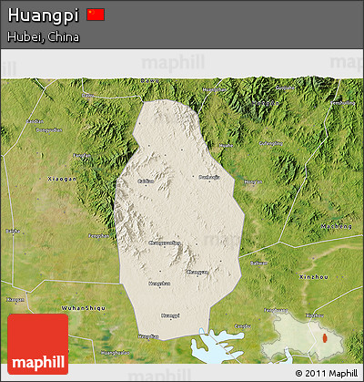 Shaded Relief 3D Map of Huangpi, satellite outside