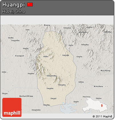 Shaded Relief 3D Map of Huangpi, semi-desaturated