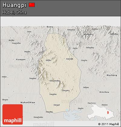 Shaded Relief 3D Map of Huangpi, semi-desaturated