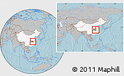 Gray Location Map of Huangpi, highlighted country, highlighted parent region, within the entire country, hill shading