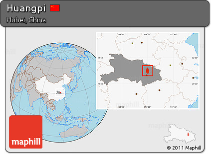 Gray Location Map of Huangpi, highlighted country, highlighted parent region