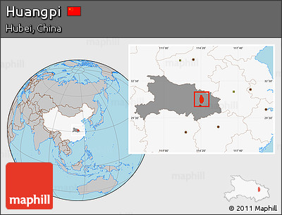 Gray Location Map of Huangpi, highlighted country, highlighted parent region
