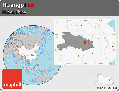 Gray Location Map of Huangpi, highlighted country, highlighted parent region