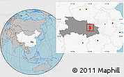 Gray Location Map of Huangpi, highlighted country, highlighted parent region, hill shading