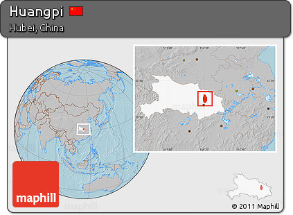 Gray Location Map of Huangpi, highlighted parent region, hill shading