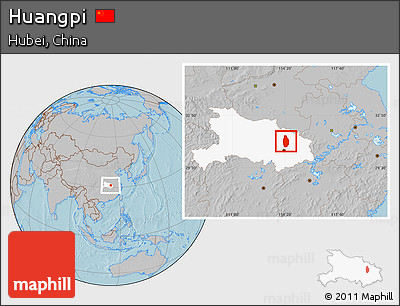 Gray Location Map of Huangpi, highlighted parent region, hill shading