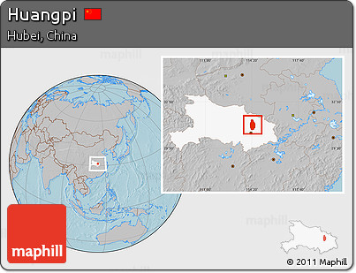 Gray Location Map of Huangpi, highlighted parent region, hill shading
